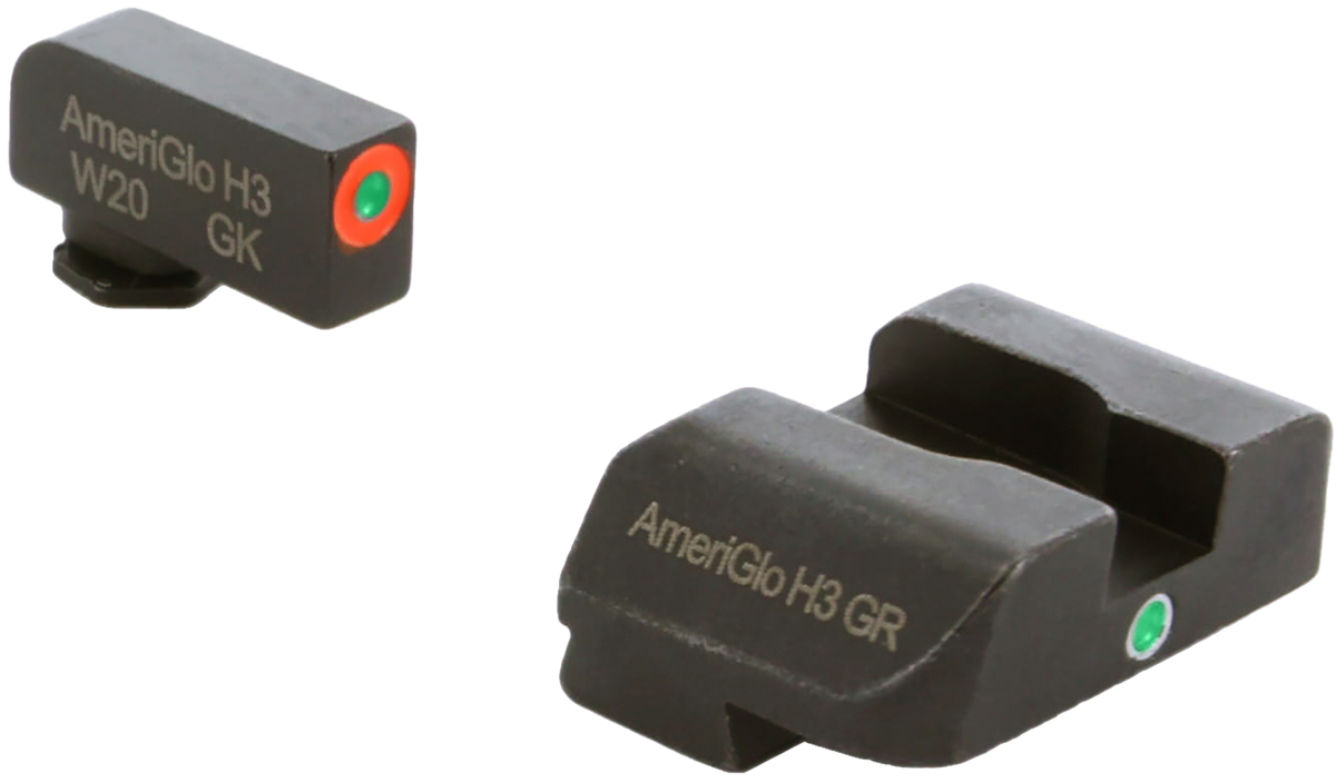 Ameriglo GL203 i-Dot Night Sight Set for Glock 10mm/.45/.357 - Green Tritium Orange Outline Front / Green Tritium Rear