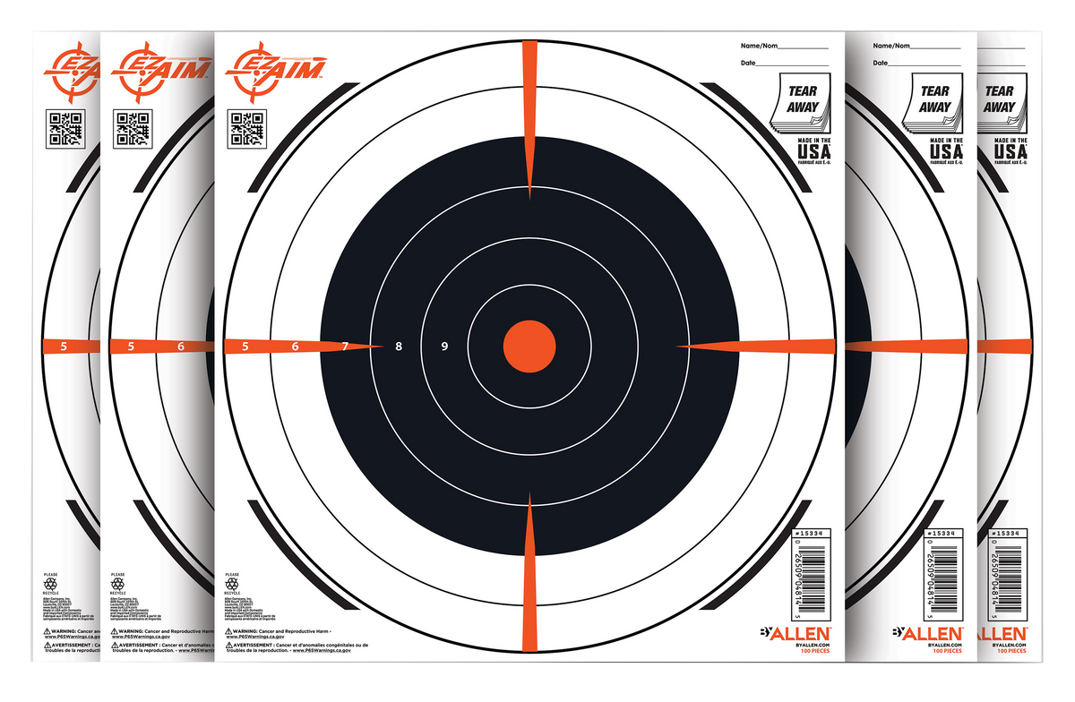 EZ-Aim 15334100 Bullseye Paper Hanging Target 12" x 12" Black/White - 100 Pack