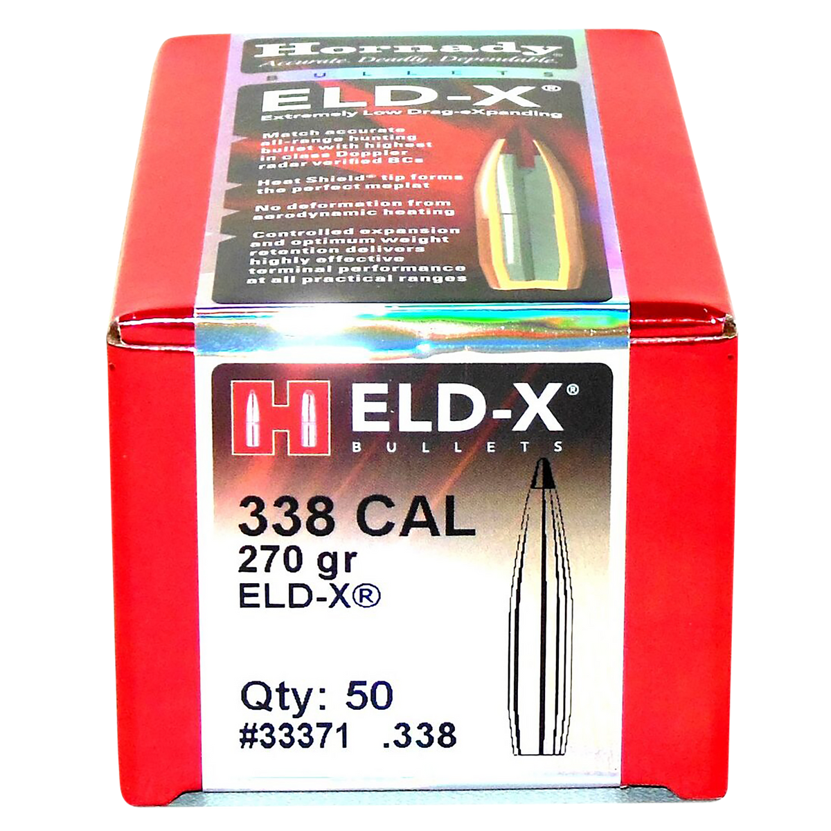 Hornady ELD-X .338 Cal 270gr Polymer Tip Boat Tail Reloading Bullets - 50/Box