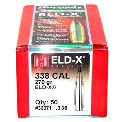 Hornady ELD-X .338 Cal 270gr Polymer Tip Boat Tail Reloading Bullets - 50/Box