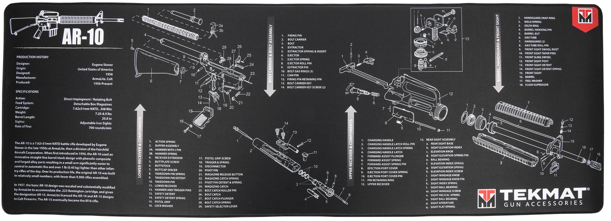 TekMat TEKR44AR10 AR-10 Cleaning Mat 15"x44" Black/White Rubber Parts Diagram