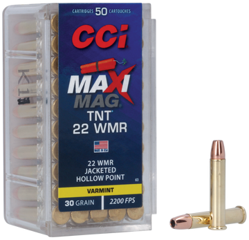 CCI 0063 Maxi-Mag TNT 22 WMR 30gr Jacketed Hollow Point 50 Bx/40 Cs - Box or Case