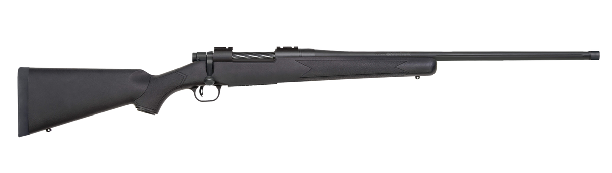 Mossberg Patriot Carbine 300 Win Mag 20" 5+1 Bolt-Action Rifle - Matte Blued Threaded Bull Barrel, Black Synthetic Stock