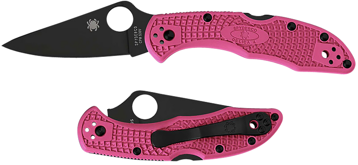 Spyderco Delica 4 Lightweight 2.90" Plain Edge CPM S30V Black TiCN Pink FRN Folding Knife