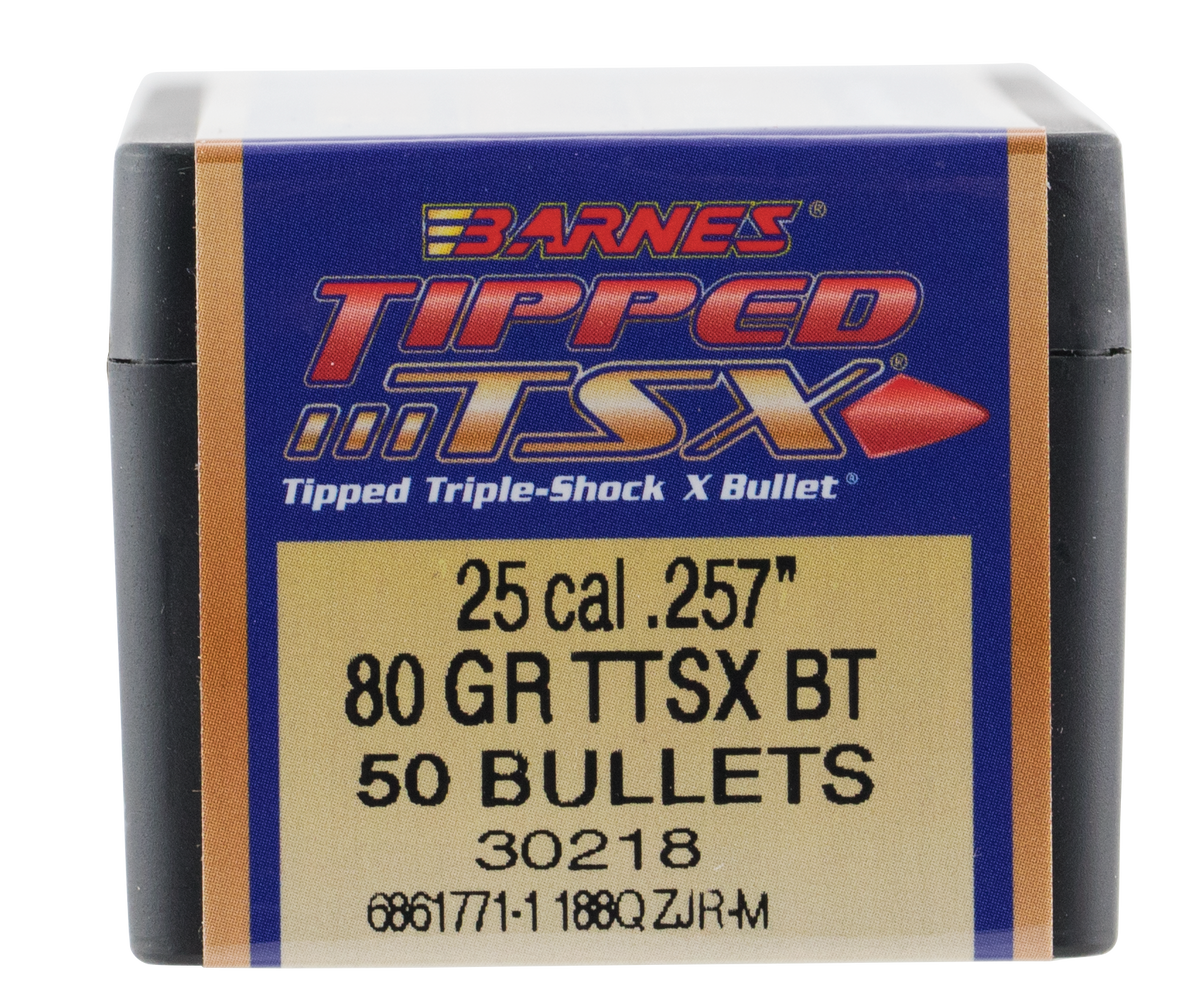 Barnes Bullets Tipped TSX 25 Caliber 80gr TTSX Boat Tail - 50/Box