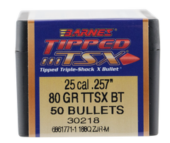 Barnes Bullets Tipped TSX 25 Caliber 80gr TTSX Boat Tail - 50/Box