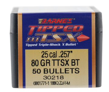 Barnes Bullets Tipped TSX 25 Caliber 80gr TTSX Boat Tail - 50/Box