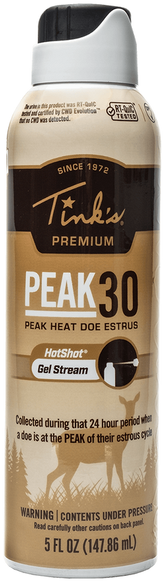 Tinks Hot Shot Peak30 Doe In Estrus Deer Scent 5 oz Gel Stream