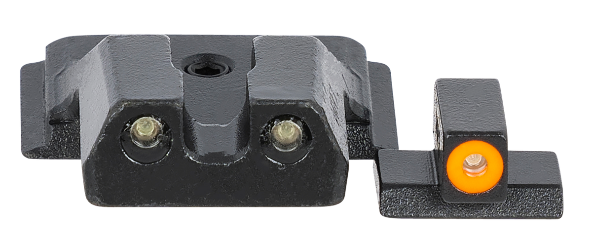 Meprolight Hyper-Bright Tritium Night Sight Set - Green Tritium/Orange Outline Front, Green Tritium/Black Outline Rear - S&W M&P Shield