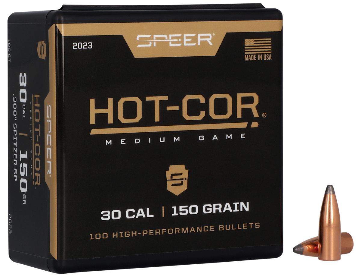 Speer Ammo 2023 Hot-Cor 30 Cal .308 150gr Spitzer Soft Point Reloading Bullets - 100/Box