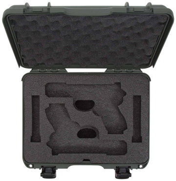 Nanuk 910 Glock Compatible 2 Up Pistol Case Olive Polymer w/ Latches & Closed-Cell Foam - Airline Approved