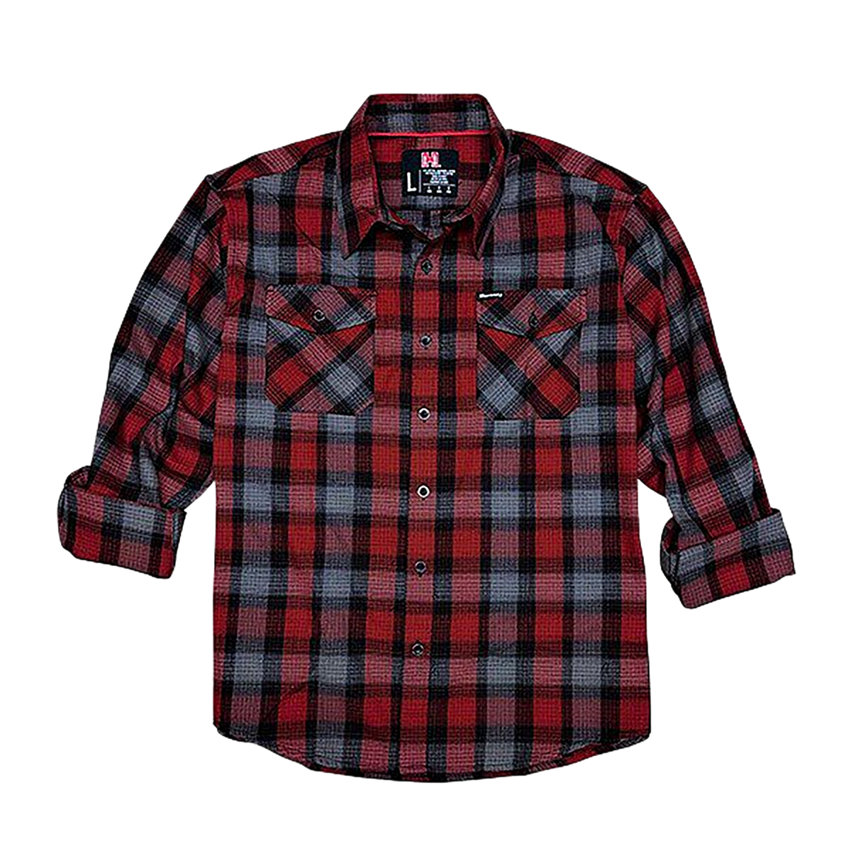 Horizon Design Hornady Gear Flannel Shirt Large Red/Black/Gray Cotton/Polyester Relaxed Fit Button Up