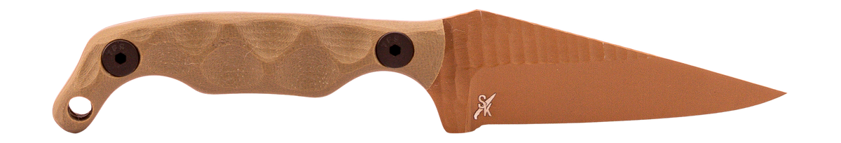 Stroup Knives Mini OD 3" Fixed Blade Plain Edge 1095 Carbon Steel FDE Cerakote - OD Green G10 Handle