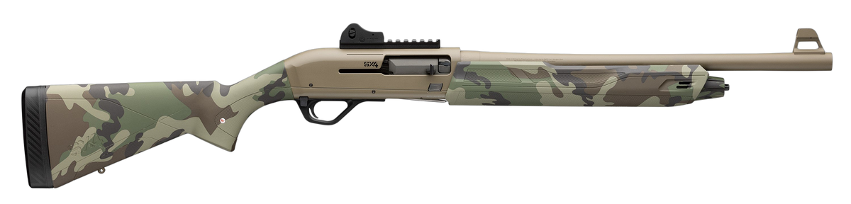 Winchester SX4 Woodland Defender 12 Gauge 18.5" 4+1 Semi-Auto Shotgun - FDE Cerakote / Woodland Camo
