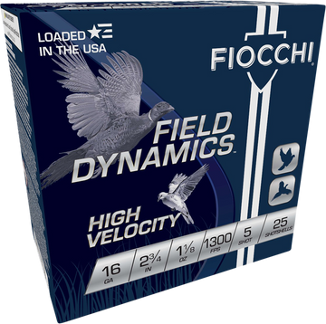 Fiocchi Field Dynamics High Velocity 16 Gauge 2.75" 1 1/8 oz 5 Shot 25 Bx/10 Cs - Box or Case