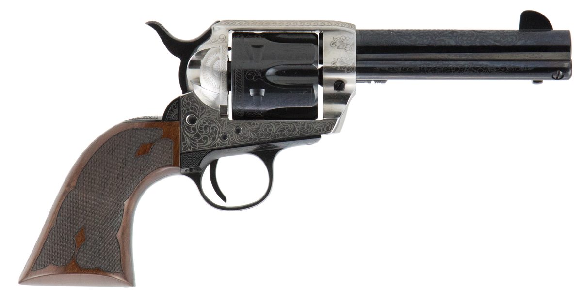 Cimarron Frontier Pre-War 1896-1940 45 Colt (LC) 4.75" 6-Shot SAO Revolver - Old Silver Engraved