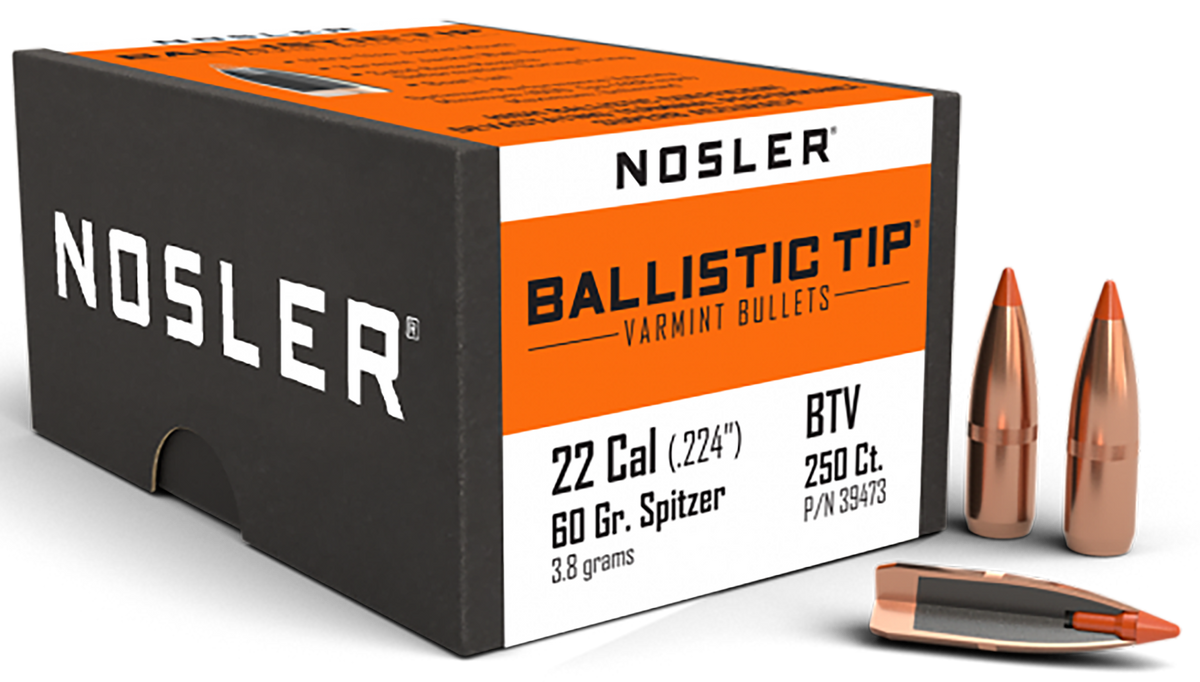Nosler Ballistic Tip Varmint .22 Cal 60gr Polymer Tip Reloading Bullets - 250/Box