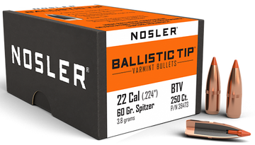 Nosler Ballistic Tip Varmint .22 Cal 60gr Polymer Tip Reloading Bullets - 250/Box