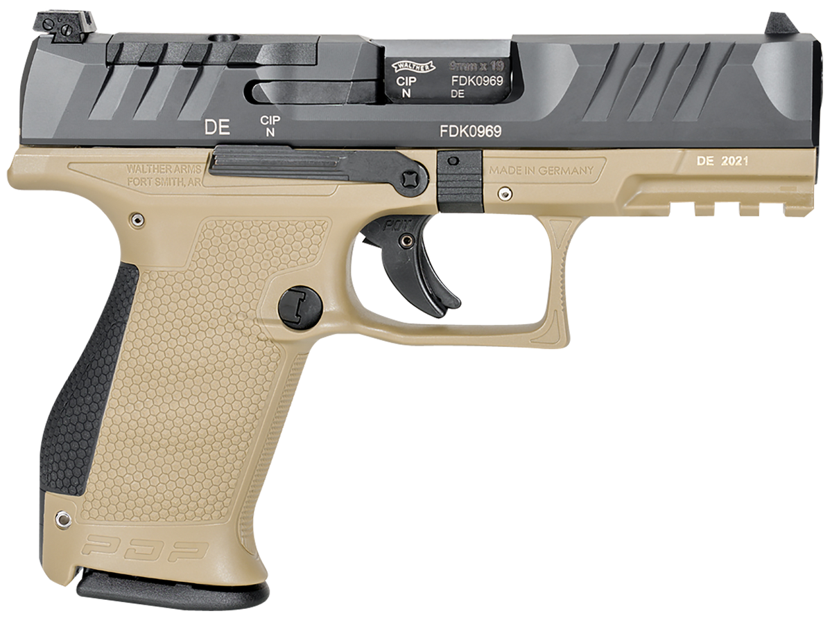 Walther Arms PDP Compact Optic Ready 9mm Luger 4" 15+1 Striker-Fired Pistol - Tan Frame / Black Slide