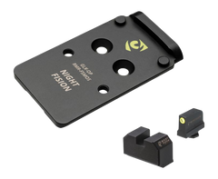 Night Fision GLK-OPBS-RMR-MOS-YGZX Optic Plate + Backup Sights Combo - 17-4 Stainless Steel Black Nitride - Yellow Tritium Front / Blacked Out Rear - Fits Glock Full Size MOS 17/19/47 - RMR / 507C Footprint