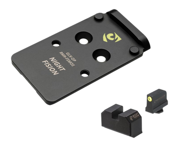 Night Fision GLK-OPBS-RMR-MOS-YGZX Optic Plate + Backup Sights Combo - 17-4 Stainless Steel Black Nitride - Yellow Tritium Front / Blacked Out Rear - Fits Glock Full Size MOS 17/19/47 - RMR / 507C Footprint
