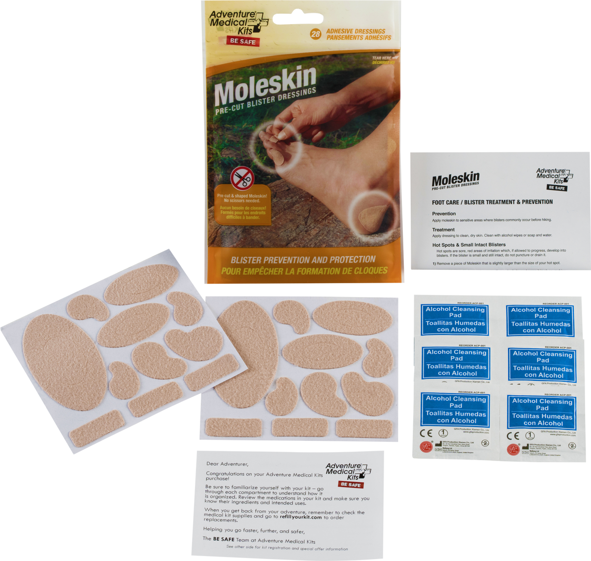 Adventure Medical Kits Moleskin Pre-Cut & Shaped Blister Prevention 22 Shapes