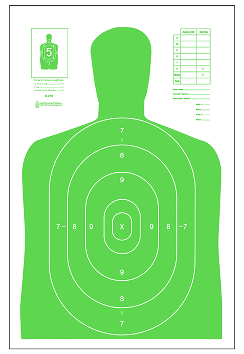 Action Target B27ELGR100 Qualification High Visibility Silhouette Paper Target 23" x 35" Fluorescent Green/White 100/Box
