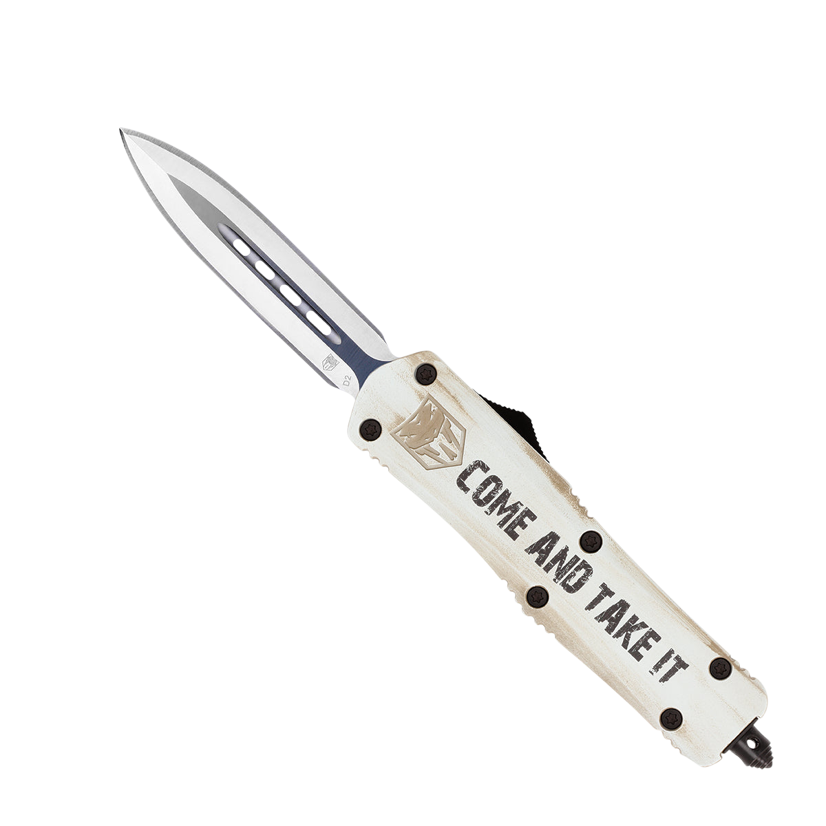 CobraTec Knives FS-3 Come And Take It Medium 3" OTF Dagger D2 Steel Plain Edge White Cerakoted Aluminum Handle