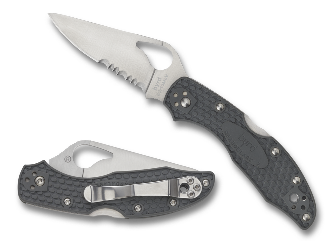 Spyderco Byrd Meadowlark 2 Lightweight 2.87" 8Cr13MoV Drop Point Part Serrated Black FRN Folding Knife