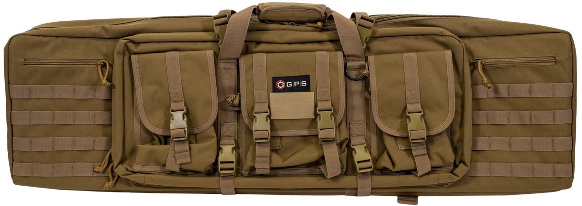 G*Outdoors Double Rifle Case 42" 600D Polyester FDE - 2 Pistol Sleeves, MOLLE & Lockable Zippers