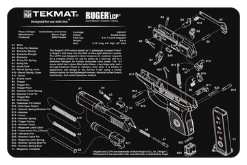 TekMat Ruger LCP Cleaning Mat 11\"x17\" Black/White Rubber - Parts Diagram
