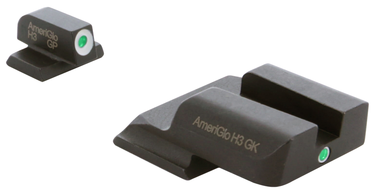 AmeriGlo SW141 i-Dot Night Sight Set for Smith & Wesson M&P Shield - Green Tritium White Outline Front / Green Tritium Rear