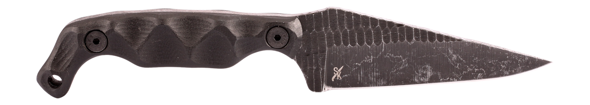 Stroup Knives Bravo 5 3.5" Fixed Blade Plain Edge 1095 Carbon Steel Acid Etched - Black G10 Handle
