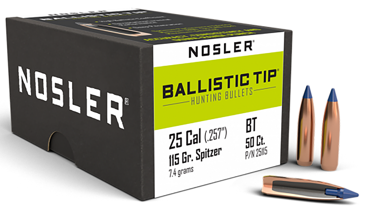 Nosler Ballistic Tip 25 Cal .257 115gr Spitzer Point - 50/Box