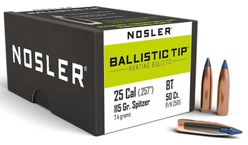 Nosler Ballistic Tip 25 Cal .257 115gr Spitzer Point - 50/Box