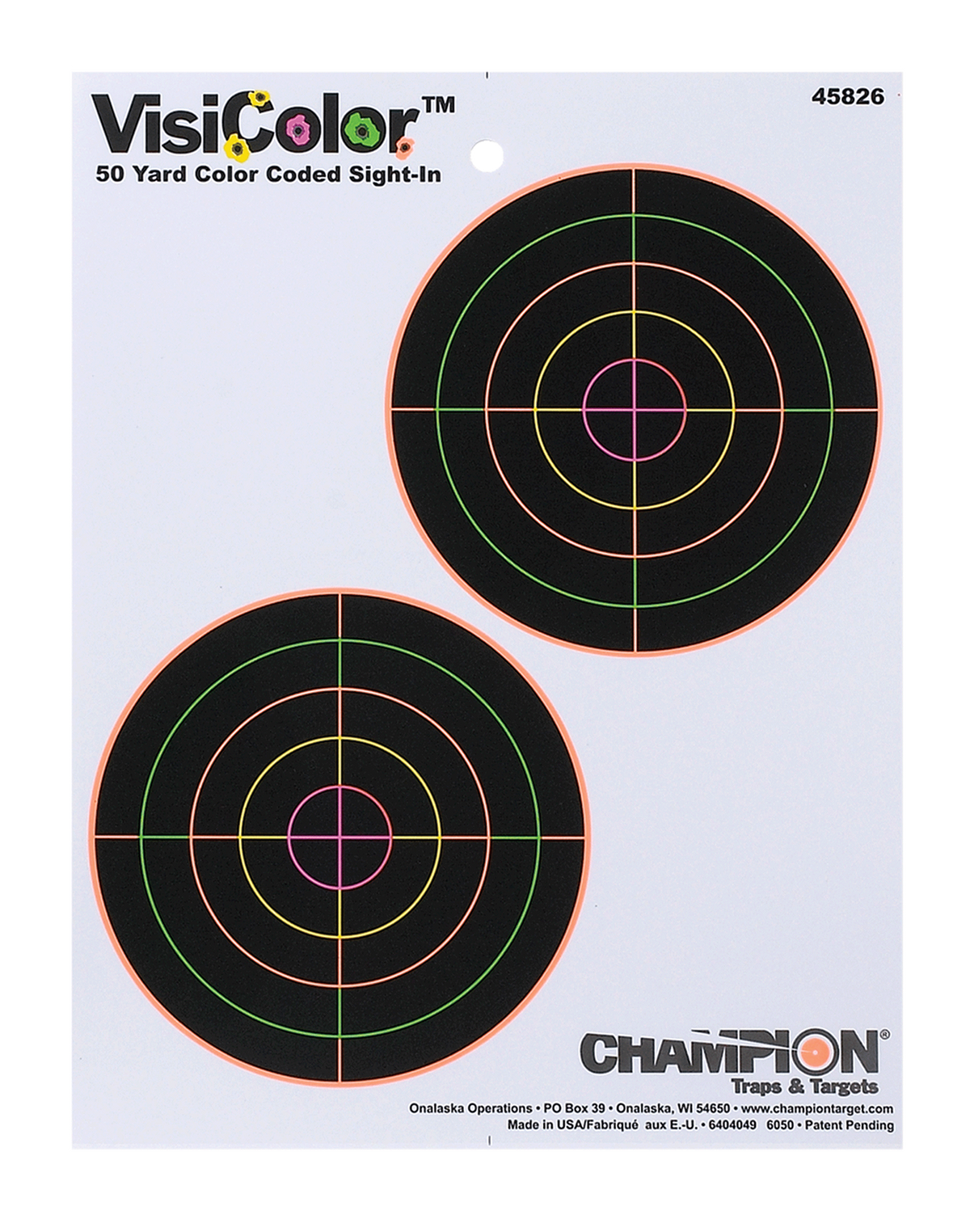 Champion Targets VisiColor 5" Double Bullseye Paper Self-Adhesive Target 8.5" x 11" Multi-Color 10 Pack