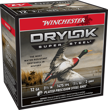 Winchester Ammo Drylok Super Steel High Velocity 12 Gauge 3.5" 1-1/2 oz #2 Shot 25 Rounds - Box or Case