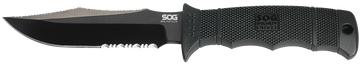 S.O.G Seal Pup Elite 4.85" Fixed Clip Point Part Serrated AUS-8A Black TiCN GRN Handle