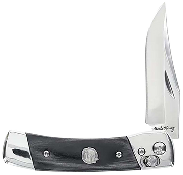 Uncle Henry Smokey 2.90" Folding Plain Edge 7Cr17MoV SS Blade Black/SS Wood Laminate Handle