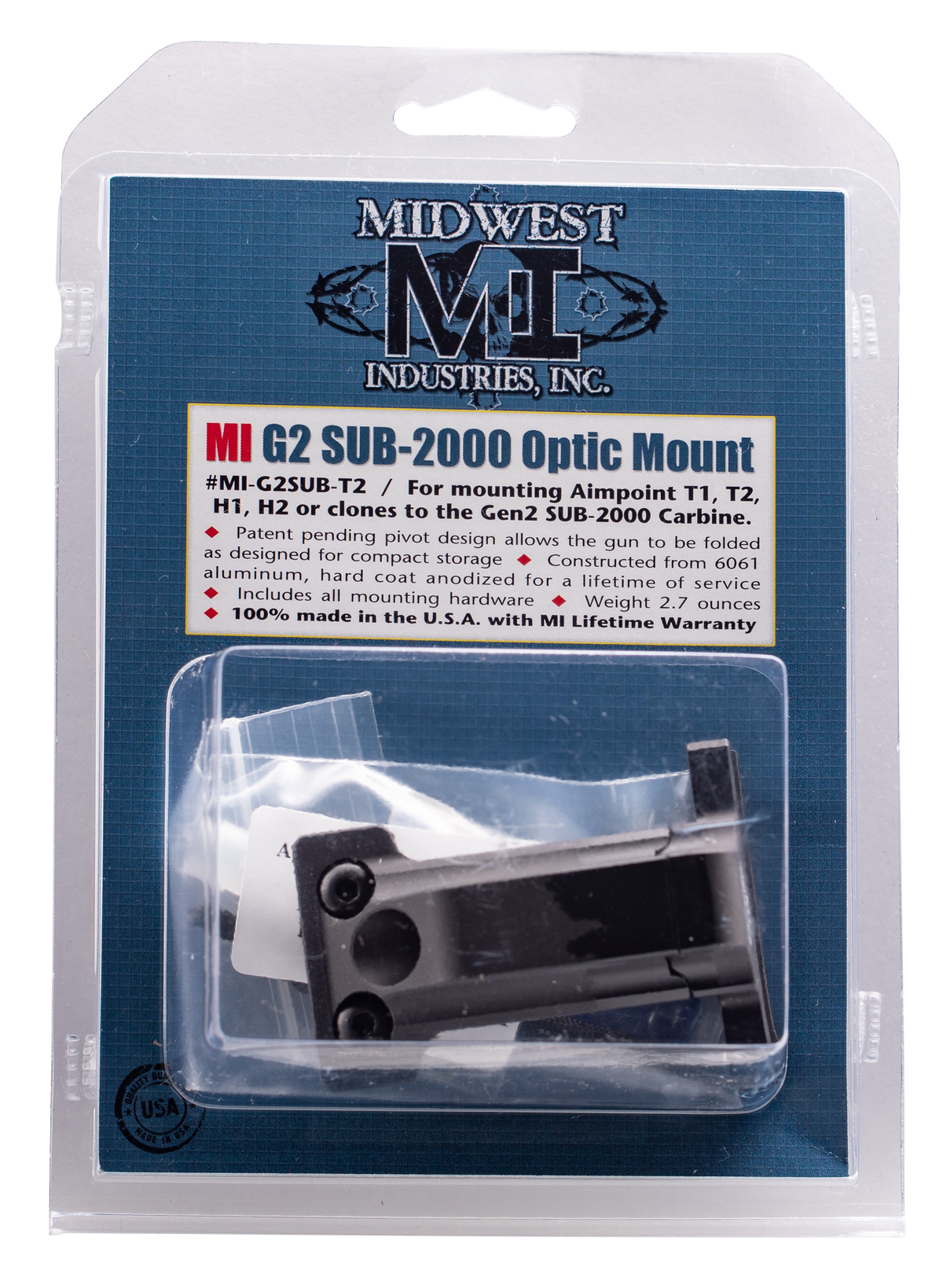 Midwest Industries MIG2SUBT2 Gen2 Sub-2000 Mini Optic Mount - Matte Black Hardcoat Anodized
