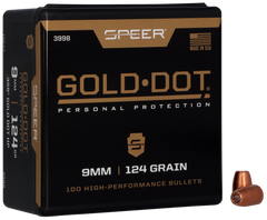 Speer Ammo Gold Dot Personal Protection 9mm Luger 124 gr Hollow Point Bullets - 100 Count