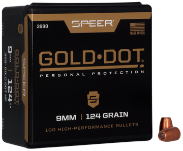 Speer Ammo Gold Dot Personal Protection 9mm Luger 124 gr Hollow Point Bullets - 100 Count