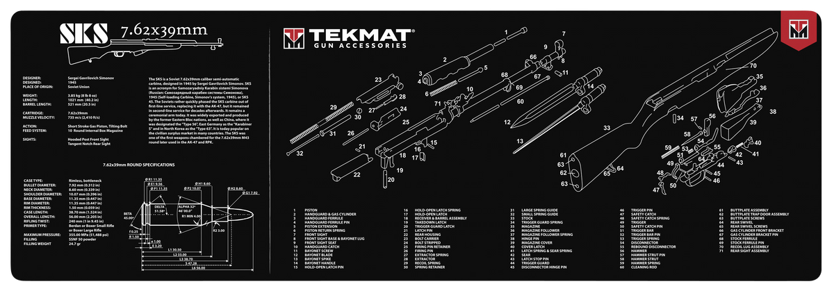 TekMat TEKR36SKS SKS Cleaning Mat 12x36 Black/White Rubber w/ Parts Diagram