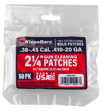Kleen-Bore P203 Super Shooter .38-.45 Cal / 20 Gauge / .410 Bore 2.25" Cotton Flannel Cleaning Patches - 50 Pk