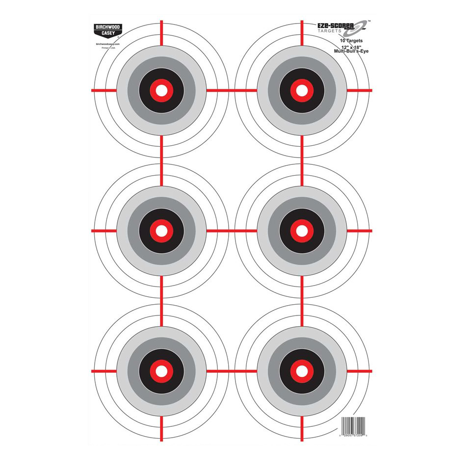 Birchwood Casey EZE-Scorer Multiple Bullseye Paper Target 12" x 18" 10 Pack