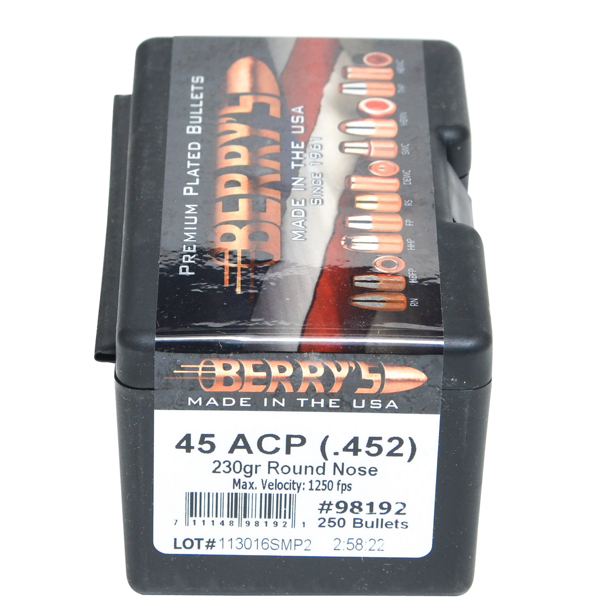 Berry's Superior Plated .45 Cal (.452) 230gr Round Nose Pistol Bullets - 250/Box