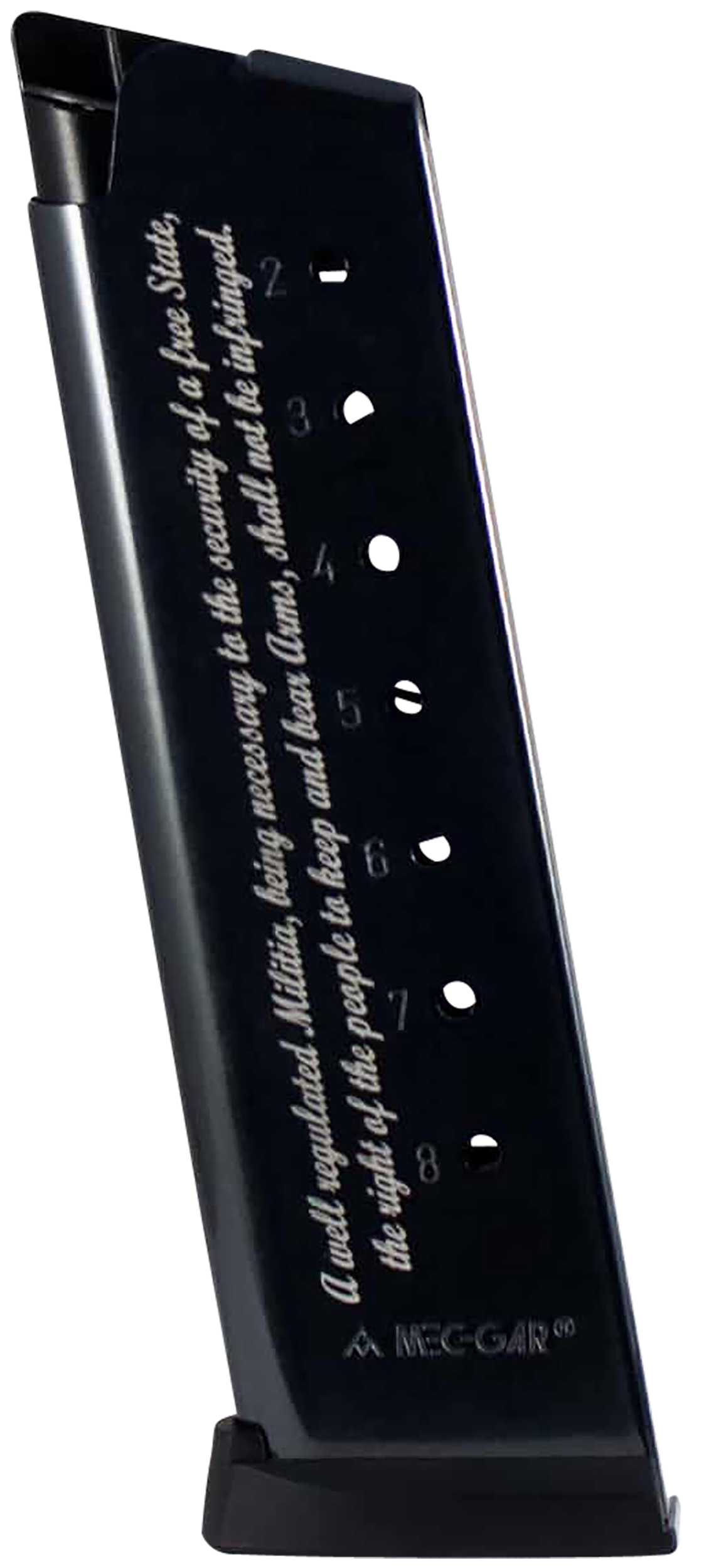 Mec-Gar 1911 Government 45 ACP 8rd Blued Carbon Steel Magazine - 2nd Amendment Engraving