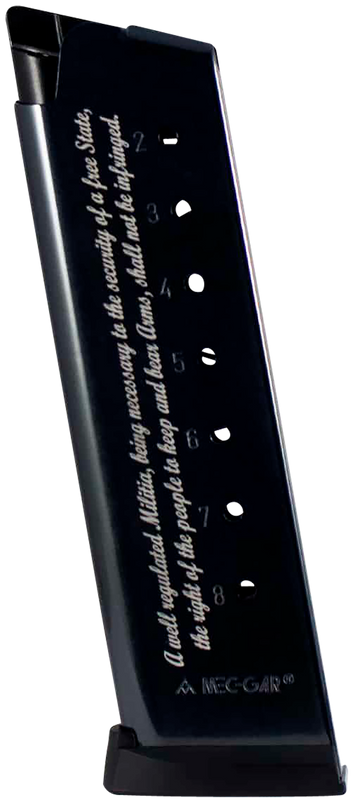 Mec-Gar 1911 Government 45 ACP 8rd Blued Carbon Steel Magazine - 2nd Amendment Engraving