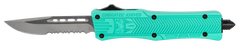CobraTec Knives CTK-1 Small 2.75" OTF Drop Point Part Serrated D2 Steel Tiffany Blue Aluminum Handle