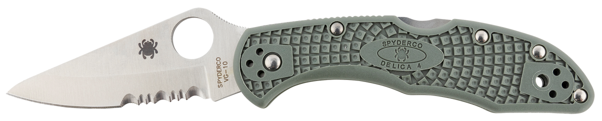 Spyderco Delica 4 Lightweight 2.88" VG-10 Drop Point Part Serrated Foliage Green FRN Folding Knife